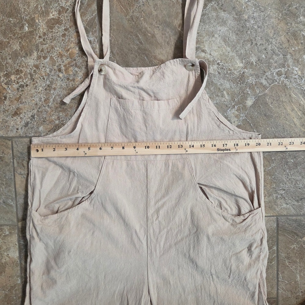 Womens Cotton Wide Leg Overalls Beige Neutral Relaxed Fit Bib Jumpsuit Large - Picture 2 of 9